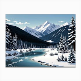 Winter's Touch: Mountains and Frozen Stream Toile