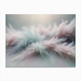 Soft, Fluffy Feathers In Pastel Pink, Blue, And White Hues Create A Delicate And Dreamy Background Canvas Print