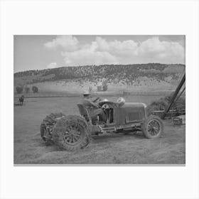 Homemade Tractor Made Of Old Lincoln Car Which Is Now Lifting Power For Hay Stacker, Ouray County, Colorado By Canvas Print