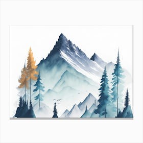 Mountain And Forest In Minimalist Watercolor Horizontal Composition 446 Canvas Print