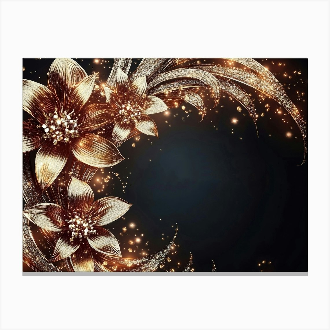 Golden Jewelry Style Flowers Canvas Print by Divine Studio