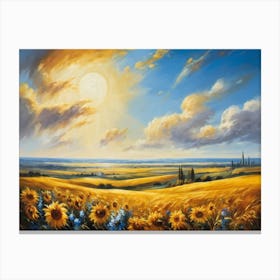 A Sun Drenched Pastoral Scene Unfolds Featuring Towering Sunflowers Reaching For The Bright Golden 2 1 Canvas Print