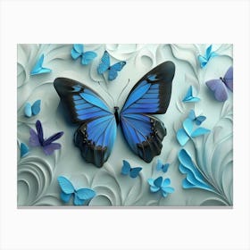 3d Modern Blue Butterfly 1 Canvas Print