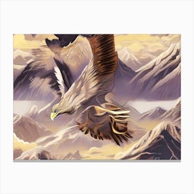 Abstract Eagle Flying Over The Mountains -Minimal Grey And Brown Color Drawing Illustration Canvas Print