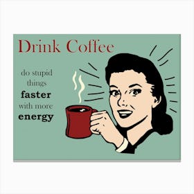 Retro Coffee Drinking Woman Canvas Print