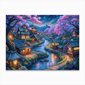 In A Van Gogh Sakura Village At Night Design A Stampe su tela