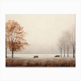 Autumn Countryside Cows Painting Canvas Print