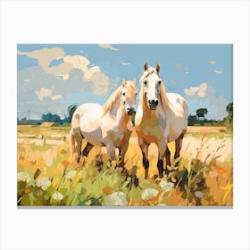 Horses Painting In Carmargue, France, Landscape 4 Canvas Print