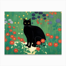 Gustav Klimt Black Cat In A Flower Garden Canvas Print