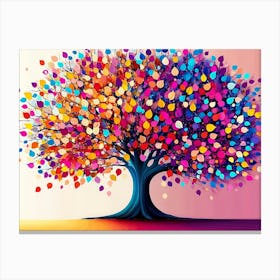 Colorful Tree With Leaves On Hanging Branches Illustration Background 1 Canvas Print