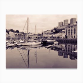 Great Yarmouth Harbour View Boats Black and White Canvas Print