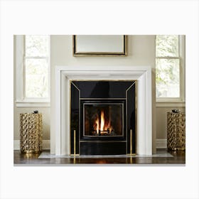 A Modern Sleek Fireplace Bold And Geometrical In Design Sitting Proudly In A Narrow Minimalistic R 1 Canvas Print