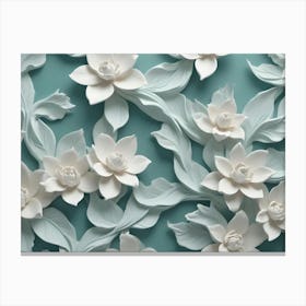 3d Render Of Elegant, White Flowers And Leaves In A Seamless Pattern On A Teal Background, Ideal For A Sophisticated And Stylish Design Canvas Print