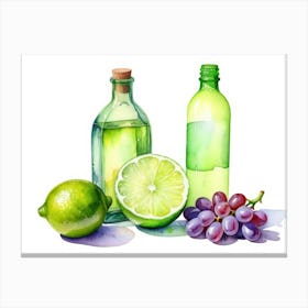 Lime and Grape near a bottle watercolor painting 12 Canvas Print
