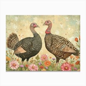 Floral Animal Illustration Turkey 1 Canvas Print