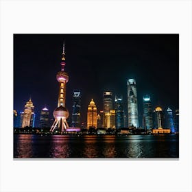 Shanghai Skyline At Night 3 Canvas Print