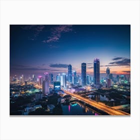 Bangkok Cityscape Set In The Distant Future Where Multiple High Tech Gadgets And Advanced Machinery (3) Canvas Print