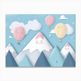 Hand Drawn Childish Art with Mountains, Balloons and Clouds 2 Canvas Print