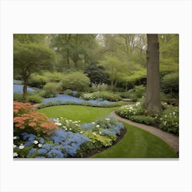 Garden With Blue Flowers Canvas Print