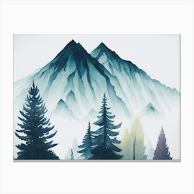 Mountain And Forest In Minimalist Watercolor Horizontal Composition 23 Canvas Print