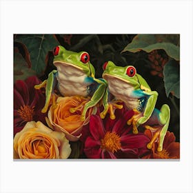 Floral Animal Illustration Red Eyed Tree Frog 1 Canvas Print