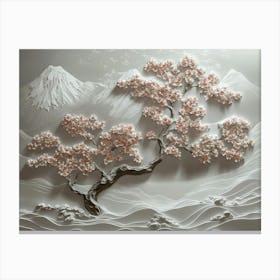 3d Modern Sakura Tree And Mountain Canvas Print