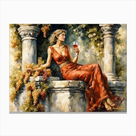 Greek Goddess With A Glass Of Golden Wine Canvas Print