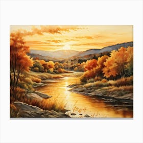 Golden Sunset Casts A Warm Radiant Glow Across A Tranquil Natural Landscape Undulating Hills Blank (3) Leinwandbild