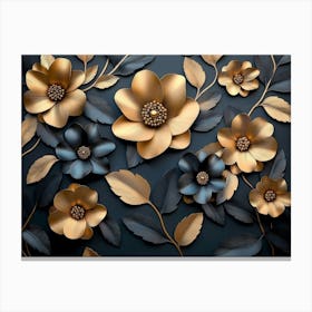 Gold And Black Flowers 8 Canvas Print