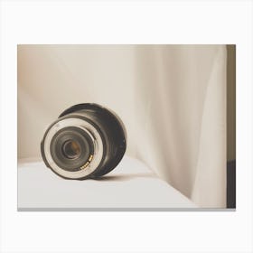 Black Camera Zoom Lens On White Cloth 05 Canvas Print