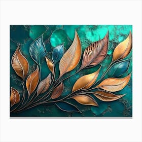 3d Radiant Bronze Feathers and Breathtaking Landscape Elements Canvas Print