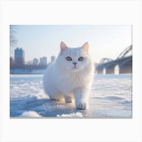 White Cat In Winter 1 Canvas Print