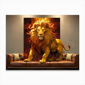 Lion In Flames Canvas Print