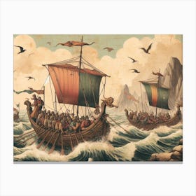Viking Ships vintage art Canvas Print