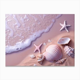 Pink Seashells On The Beach Canvas Print