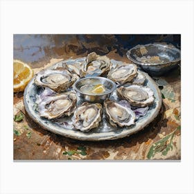 Echoes Of The Sea An Oyster Platter Feast Still Life Painting Canvas Print