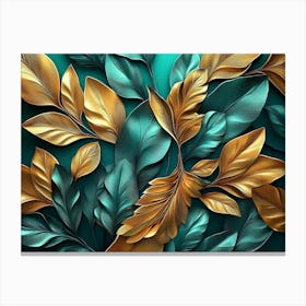 Gold Leaves 3d Wallpaper Canvas Print