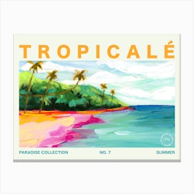 Colorful Tropical Beach And Palm Trees Typography Canvas Print