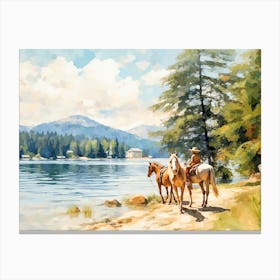 Horses Painting In Bled, Slovenia, Landscape 3 Canvas Print