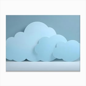 Minimalistic 3d Render Of Cartoon Styled Blue Clouds On A Light Blue Background Canvas Print