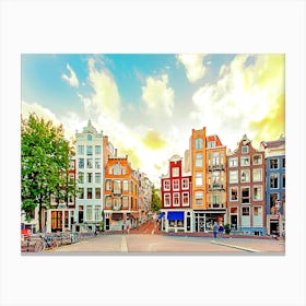 Amsterdam Skyline With Traditional Dutch Houses During Sunset Canvas Print