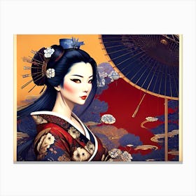 Asian Woman With Umbrella Canvas Print