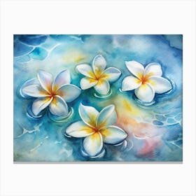 3 Frangipani Flowers Floating In Water Canvas Print