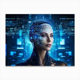 Abstract Cyber Concept Art Illustrating A Head With Neural Circuitry Resembling An Advanced Ai Syste (2) Canvas Print