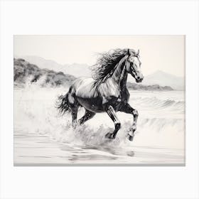 A Horse Oil Painting In Flamenco Beach, Puerto Rico, Landscape 4 Canvas Print
