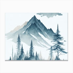 Mountain And Forest In Minimalist Watercolor Horizontal Composition 28 Canvas Print