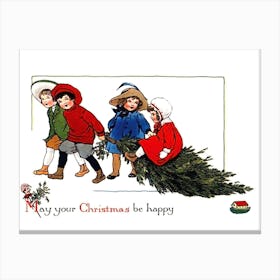 Kids With Christmas Tree Canvas Print