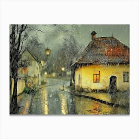 Rainy Night in Romanian Village # 2 Canvas Print