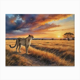 The Soul of the Savannah Cheetah At Sunset Canvas Print