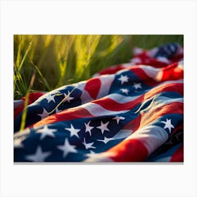 American Flag In The Grass 2 Canvas Print